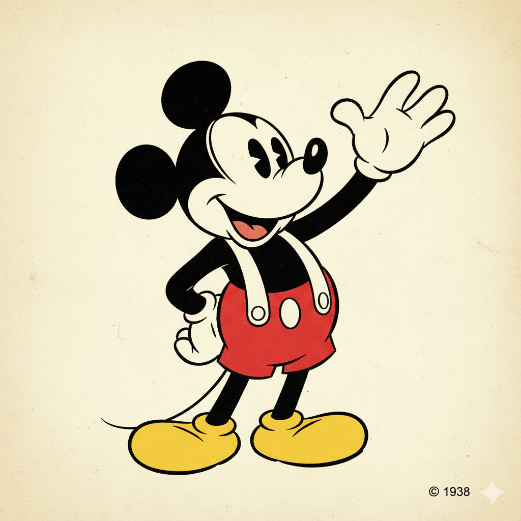 image de Mickey Mouse, personnage de fiction américain appartenant à l'univers Disney, apparaissant principalement dans des dessins animés, dans des bandes dessinées et des jeux vidéo. Avec des bretelles blanches pour illustrer l'effet Mandela